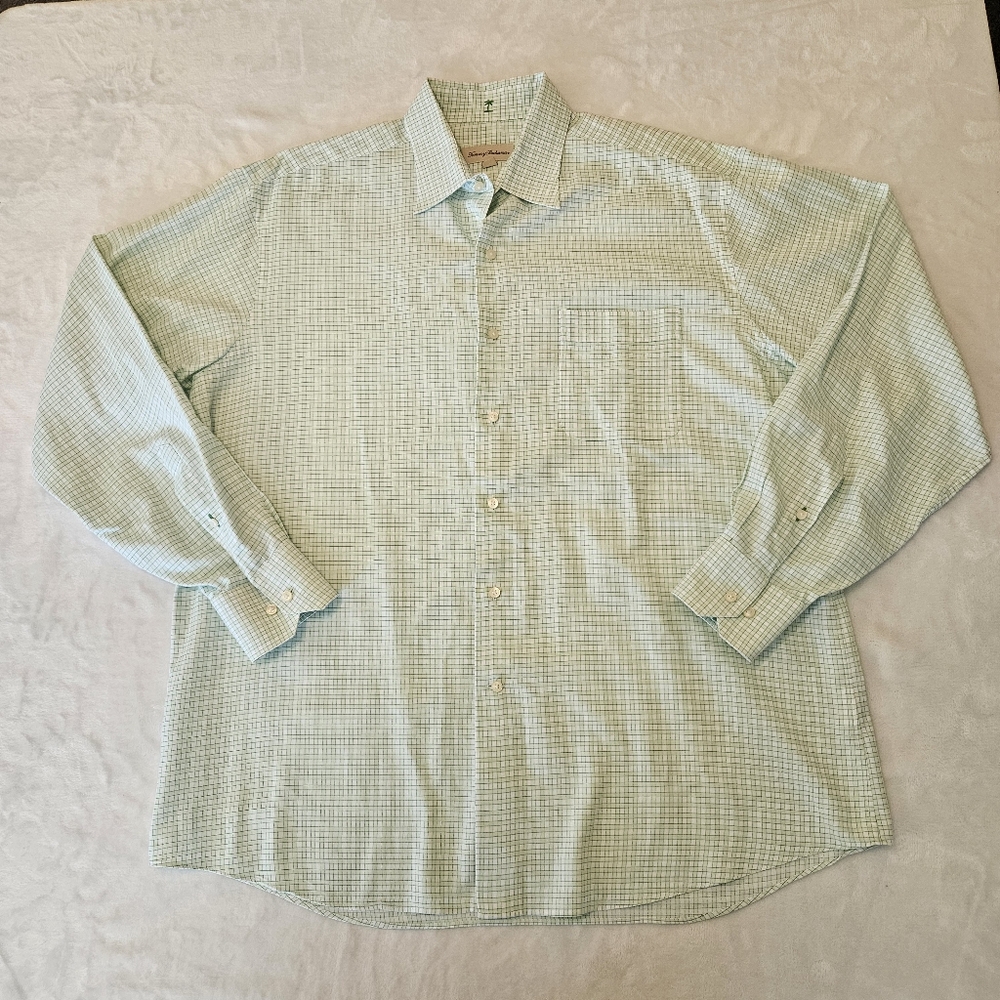 Tommy Bahama Green/white Button down long sleeve men’s shirt size 16 34-35